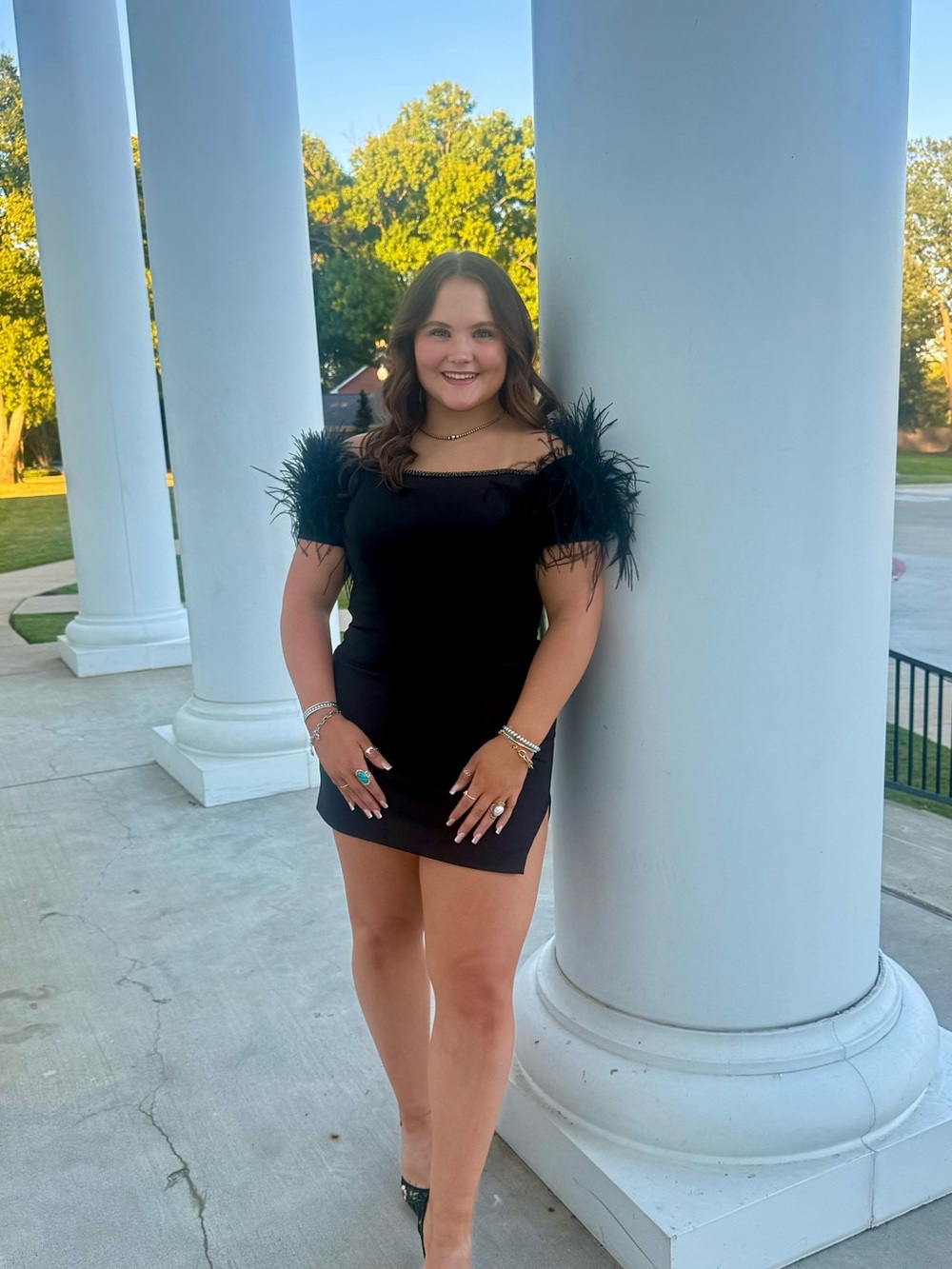 Black Feather-Trim Mini Dress - Homecoming/Cocktail/Black Tie